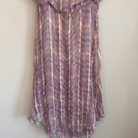 Vintage 90s Adrianna Maxi Dress Womens 8 Purple Midi Silk Metallic Flutter Sheer - Picture 9 of 10
